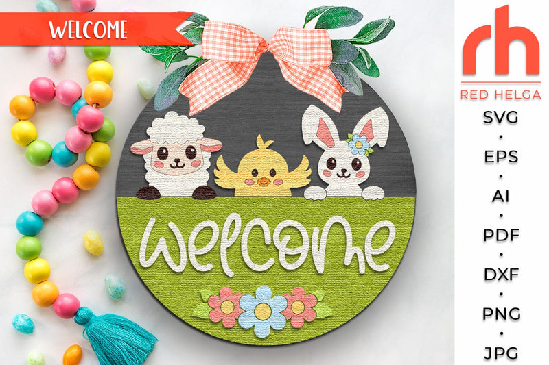 Bunny, Chick & Lamb Door Sign SVG, Layered Easter Hanger Cut File SVG RedHelgaArt 