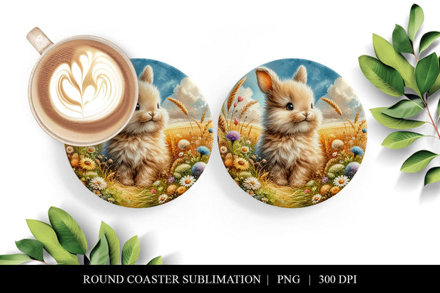 Bunny Coaster Design, Digital Download, Round Coffee PNG Sublimation BijouBay 