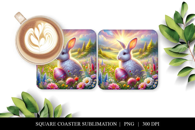Bunny Coaster Sublimation Design | Spring Square PNG Sublimation BijouBay 