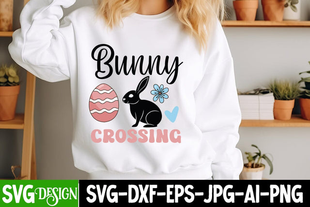 Bunny Crossing SVG Design,Happy Easter SVG Design.Easter SVG Cut File,Easter Day Shirt Design,Easter Day Sublimation PNG SVG BlackCatsMedia 