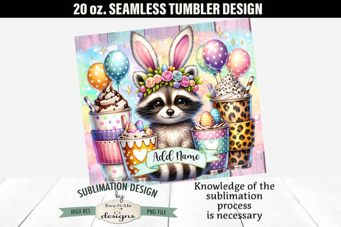 Bunny Ears Easter Raccoon with Coffee 20 oz Seamless Tumbler Sublimation Ewe-N-Me Designs 