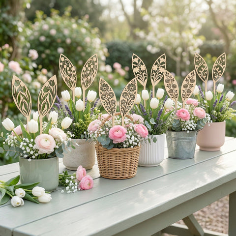 Bunny Ears Laser Cut SVG Bundle – 12 Easter Centerpiece Designs, Plywood Decor Files, SVG EPS Dxf for Glowforge, Cricut, Cnc SVG HappyDesignStudio 