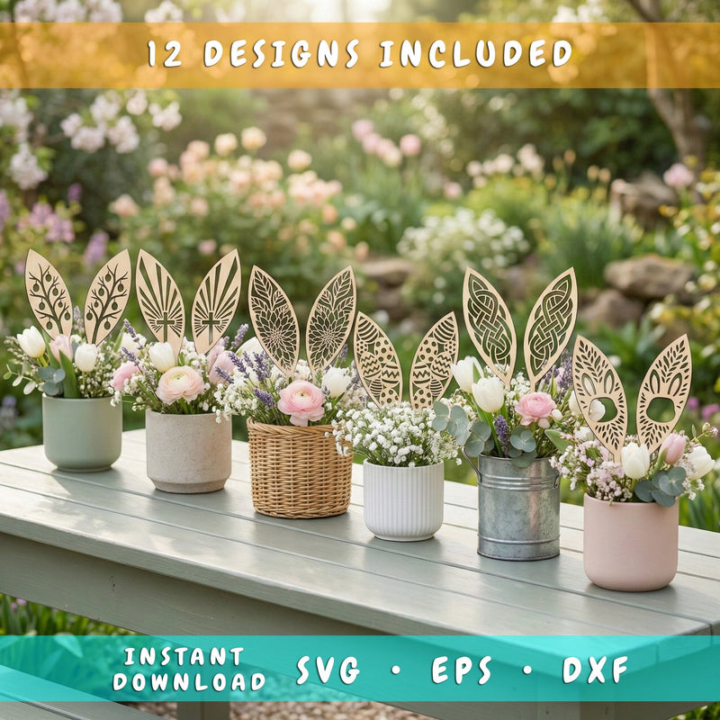 Bunny Ears Laser Cut SVG Bundle – 12 Easter Centerpiece Designs, Plywood Decor Files, SVG EPS Dxf for Glowforge, Cricut, Cnc SVG HappyDesignStudio 