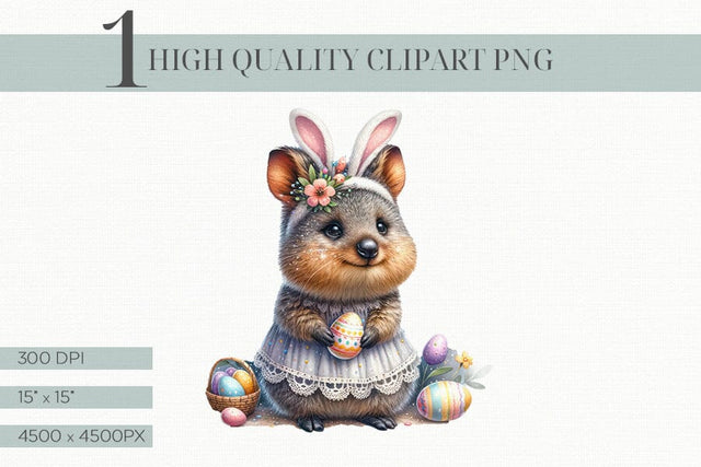 Bunny Ears Quokka Clipart, Australian Wildlife Easter PNG Sublimation BijouBay 