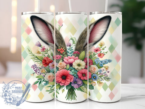 Bunny Ears Tumbler Wrap, Boho Floral Design, Spring Tumbler Wrap, 20oz Sublimation Wrap, Digital Download Tumbler, Easter Drinkware, Cute Bunny Art, Floral Spring Design Sublimation ToriDesigns 