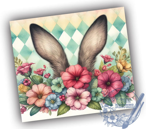 Bunny Ears Tumbler Wrap, Boho Floral Design, Spring Tumbler Wrap, 20oz Sublimation Wrap, Digital Download Tumbler, Easter Drinkware, Cute Bunny Art, Floral Spring Design Sublimation ToriDesigns 