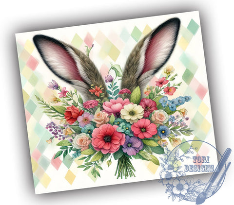 Bunny Ears Tumbler Wrap, Boho Floral Design, Spring Tumbler Wrap, 20oz Sublimation Wrap, Digital Download Tumbler, Easter Drinkware, Cute Bunny Art, Floral Spring Design Sublimation ToriDesigns 