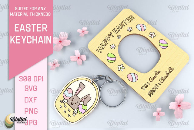 Bunny Easter Keychain SVG. Easter Keyring Laser Cut SVG Evgenyia Guschina 