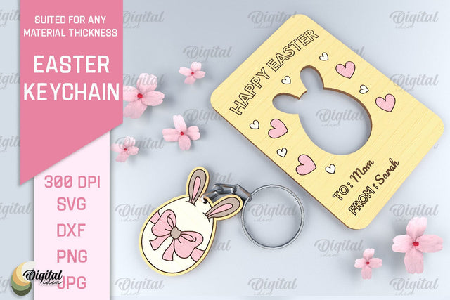 Bunny Easter Keychain SVG. Easter Keyring Laser Cut SVG Evgenyia Guschina 
