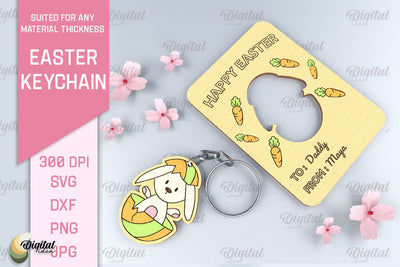 Bunny Easter Keychain SVG. Easter Keyring Laser Cut SVG Evgenyia Guschina 
