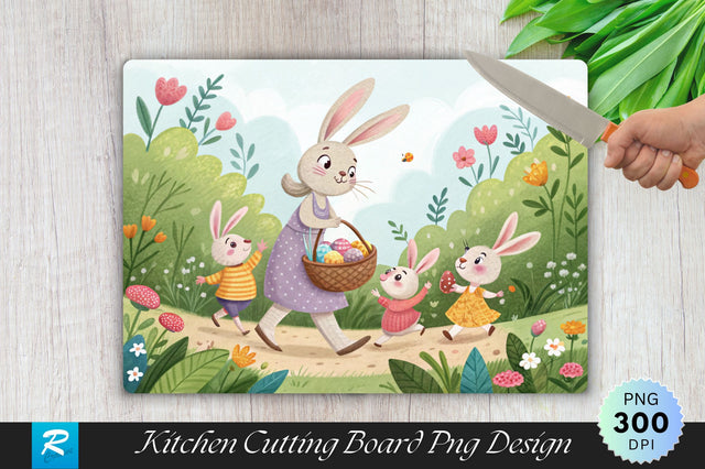 Bunny Family in the Garden Easter Baskets Sublimation Cutting Board Design Sublimation Regulrcrative 