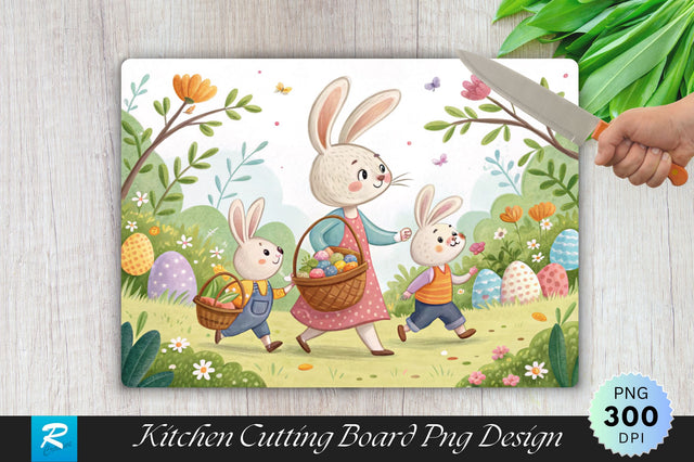 Bunny Family in the Garden Easter Baskets Sublimation Cutting Board Design Sublimation Regulrcrative 