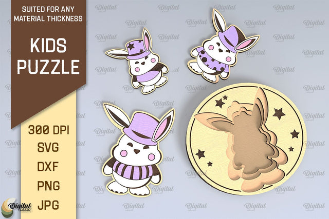 Bunny Family Puzzle Laser Cut Design. Kids Toy Puzzle SVG SVG Evgenyia Guschina 