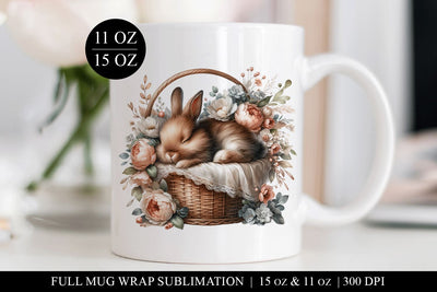 Bunny & Flowers Sublimation Mug Wrap for 11 & 15oz Mugs Sublimation BijouBay 