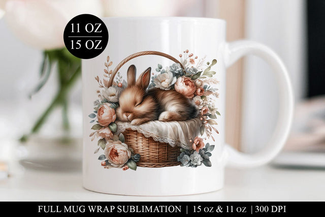 Bunny & Flowers Sublimation Mug Wrap for 11 & 15oz Mugs Sublimation BijouBay 