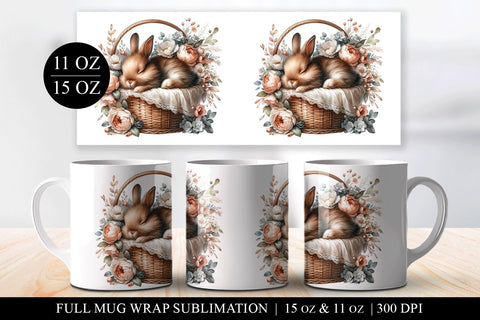 Bunny & Flowers Sublimation Mug Wrap for 11 & 15oz Mugs Sublimation BijouBay 