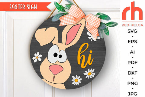 Bunny Hi SVG, Easter Layered Door Sign Cut File, Rabbit DXF SVG RedHelgaArt 