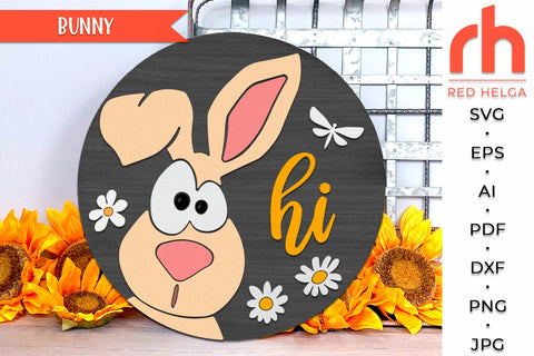 Bunny Hi SVG, Easter Layered Door Sign Cut File, Rabbit DXF SVG RedHelgaArt 