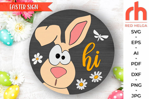 Bunny Hi SVG, Easter Layered Door Sign Cut File, Rabbit DXF SVG RedHelgaArt 