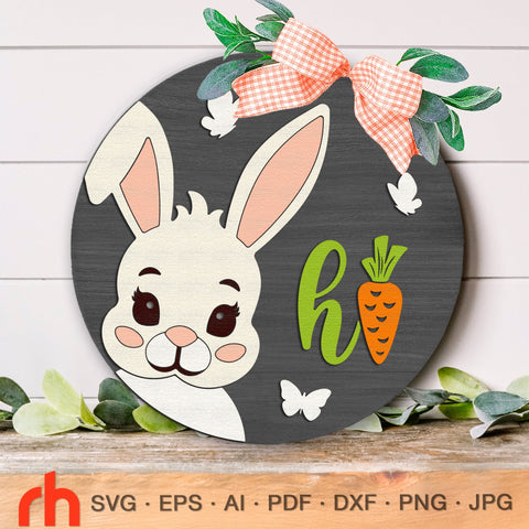 Bunny Hi SVG, Layered Door Sign Cut File, Easter Rabbit DXF SVG RedHelgaArt 