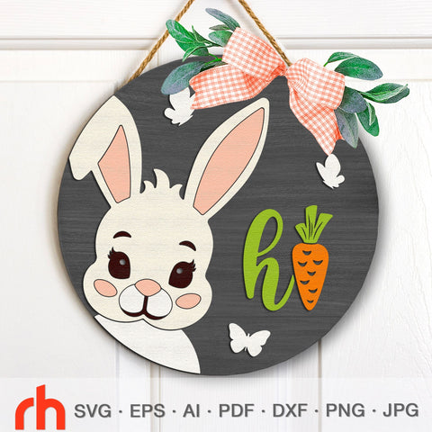 Bunny Hi SVG, Layered Door Sign Cut File, Easter Rabbit DXF SVG RedHelgaArt 
