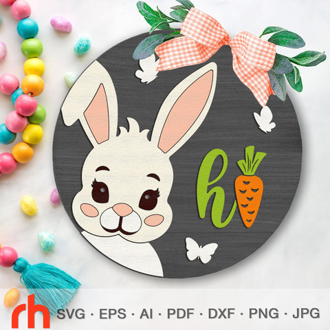 Bunny Hi SVG, Layered Door Sign Cut File, Easter Rabbit DXF SVG RedHelgaArt 
