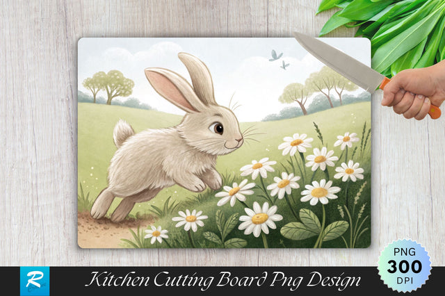 Bunny Hopping Over Daisies Cutting Board PNG Design Sublimation Regulrcrative 