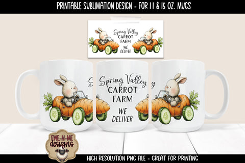 Bunny in Carrot Cars - Four Sublimation Mug 11 & 15 oz PNGs Sublimation Ewe-N-Me Designs 