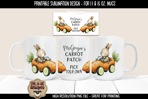 Bunny in Carrot Cars - Four Sublimation Mug 11 & 15 oz PNGs Sublimation Ewe-N-Me Designs 