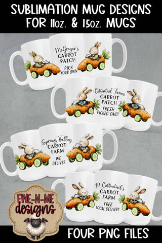 Bunny in Carrot Cars - Four Sublimation Mug 11 & 15 oz PNGs Sublimation Ewe-N-Me Designs 