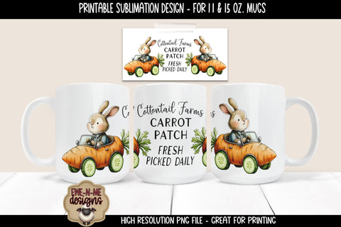 Bunny in Carrot Cars - Four Sublimation Mug 11 & 15 oz PNGs Sublimation Ewe-N-Me Designs 