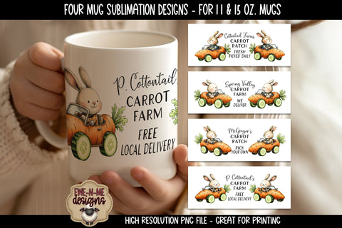 Bunny in Carrot Cars - Four Sublimation Mug 11 & 15 oz PNGs Sublimation Ewe-N-Me Designs 