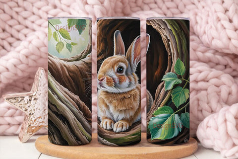 Bunny in Tree Hollow 20oz Tumbler Wrap Sublimation DesignSVG 
