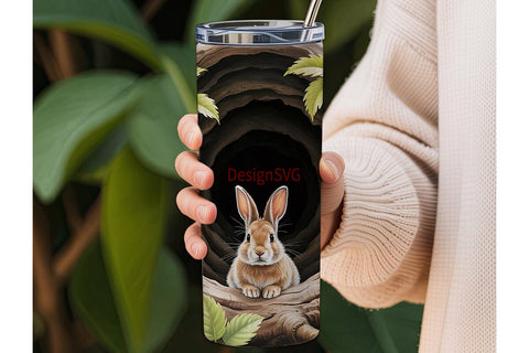 Bunny in Tree Hollow 20oz Tumbler Wrap Sublimation DesignSVG 