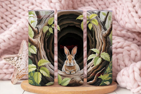Bunny in Tree Hollow 20oz Tumbler Wrap Sublimation DesignSVG 
