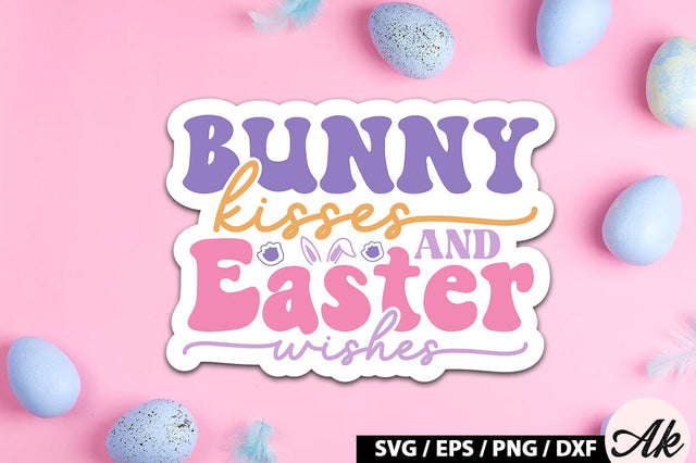 Bunny kisses and easter wishes Retro Sticker SVG akazaddesign 