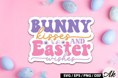 Bunny kisses and easter wishes Retro Sticker SVG akazaddesign 