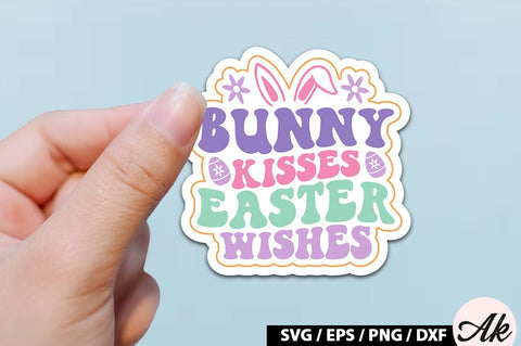 Bunny kisses easter wishes Retro Sticker SVG akazaddesign 