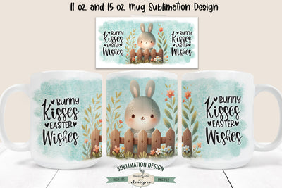 Bunny Kisses Easter Wishes | Spring Bunny Sublimation Mug Sublimation Ewe-N-Me Designs 