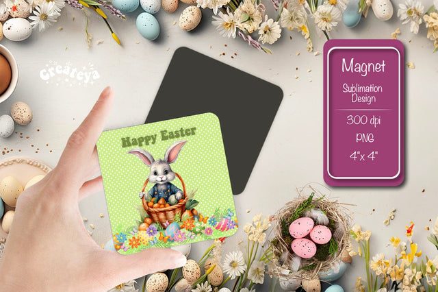 Bunny Kitchen Magnets – Easter Square Sublimation for Dishwasher Sublimation Createya Design 