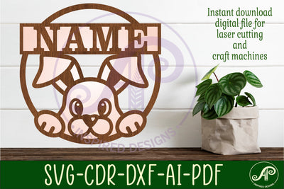 Bunny name sign svg laser cut template SVG APInspireddesigns 