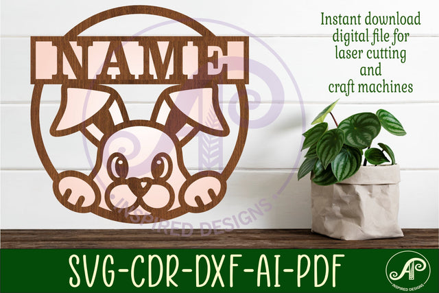 Bunny name sign svg laser cut template SVG APInspireddesigns 
