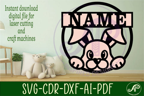 Bunny name sign svg laser cut template SVG APInspireddesigns 