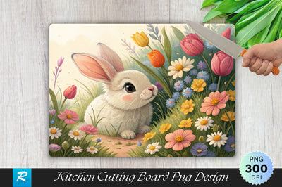 Bunny Nestled in Spring Flowers Cutting Board PNG Design Sublimation Regulrcrative 