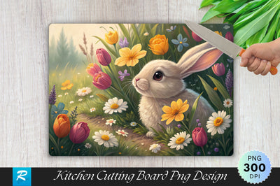 Bunny Nestled in Spring Flowers Cutting Board PNG Design Sublimation Regulrcrative 