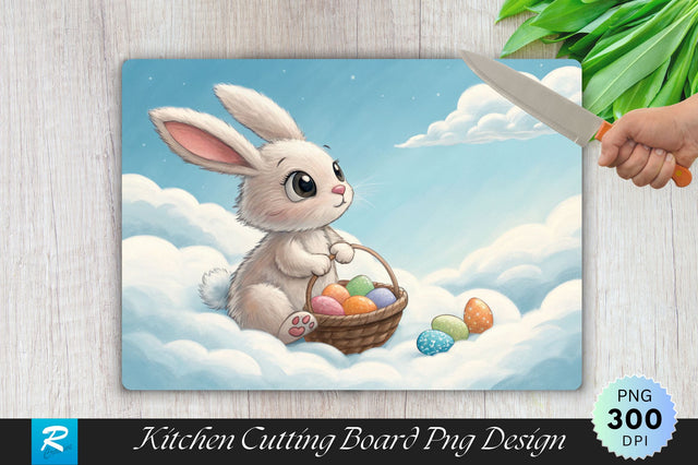 Bunny on a Cloud with Egg Basket Cutting Board PNG Design Sublimation Regulrcrative 