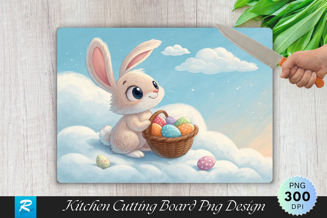 Bunny on a Cloud with Egg Basket Cutting Board PNG Design Sublimation Regulrcrative 