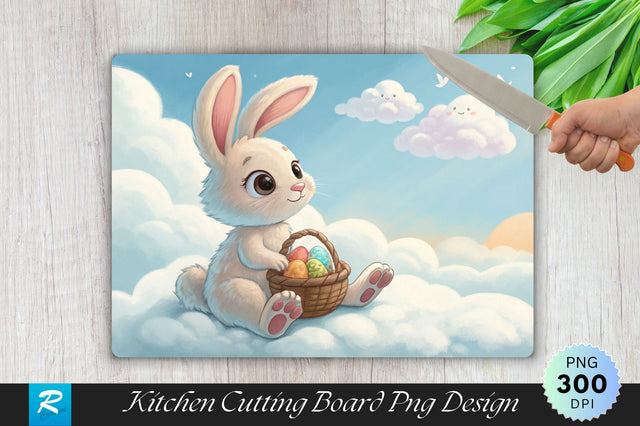 Bunny on a Cloud with Egg Basket Cutting Board PNG Design Sublimation Regulrcrative 