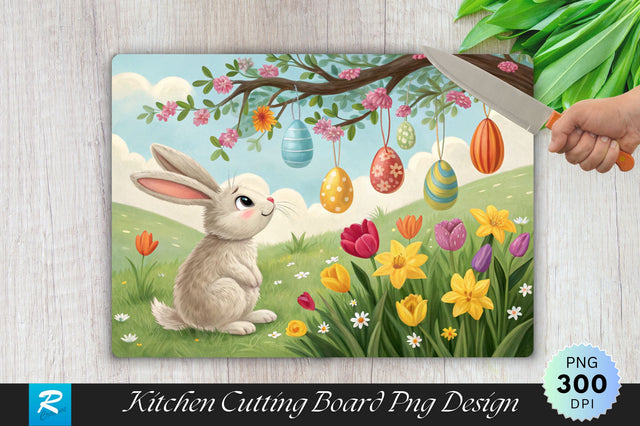 Bunny on a Spring Cutting Board PNG Design Sublimation Regulrcrative 