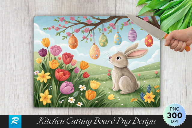Bunny on a Spring Cutting Board PNG Design Sublimation Regulrcrative 